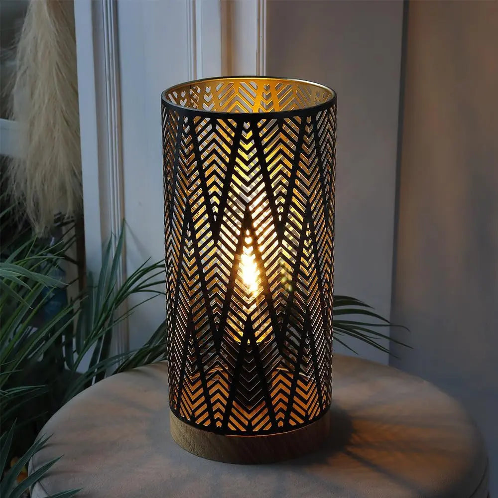 11" Black Metal Pierced Desk Lamp With Cylinder Shade Homeroots Lighting
