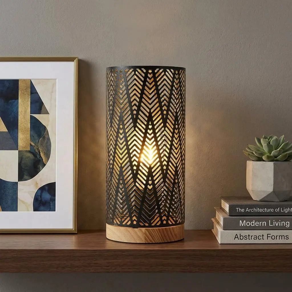 11" Black Metal Pierced Desk Lamp With Cylinder Shade Homeroots Lighting