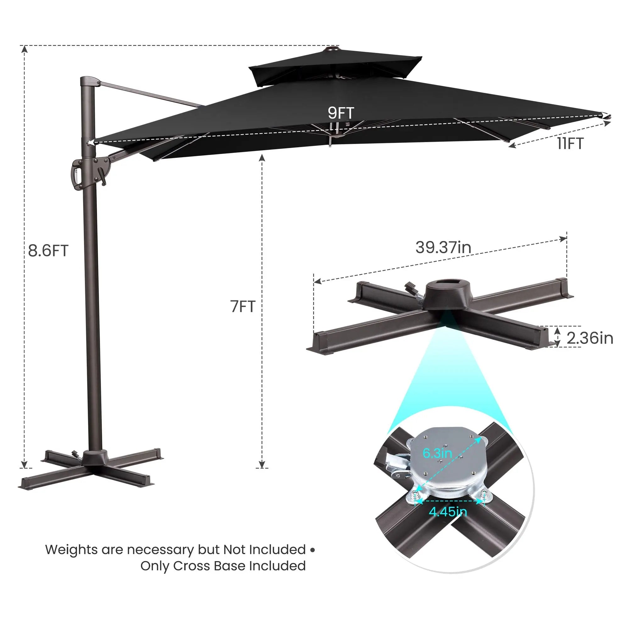 11' Black Polyester Round Tilt Cantilever Patio Umbrella With Stand Homeroots Outdoor