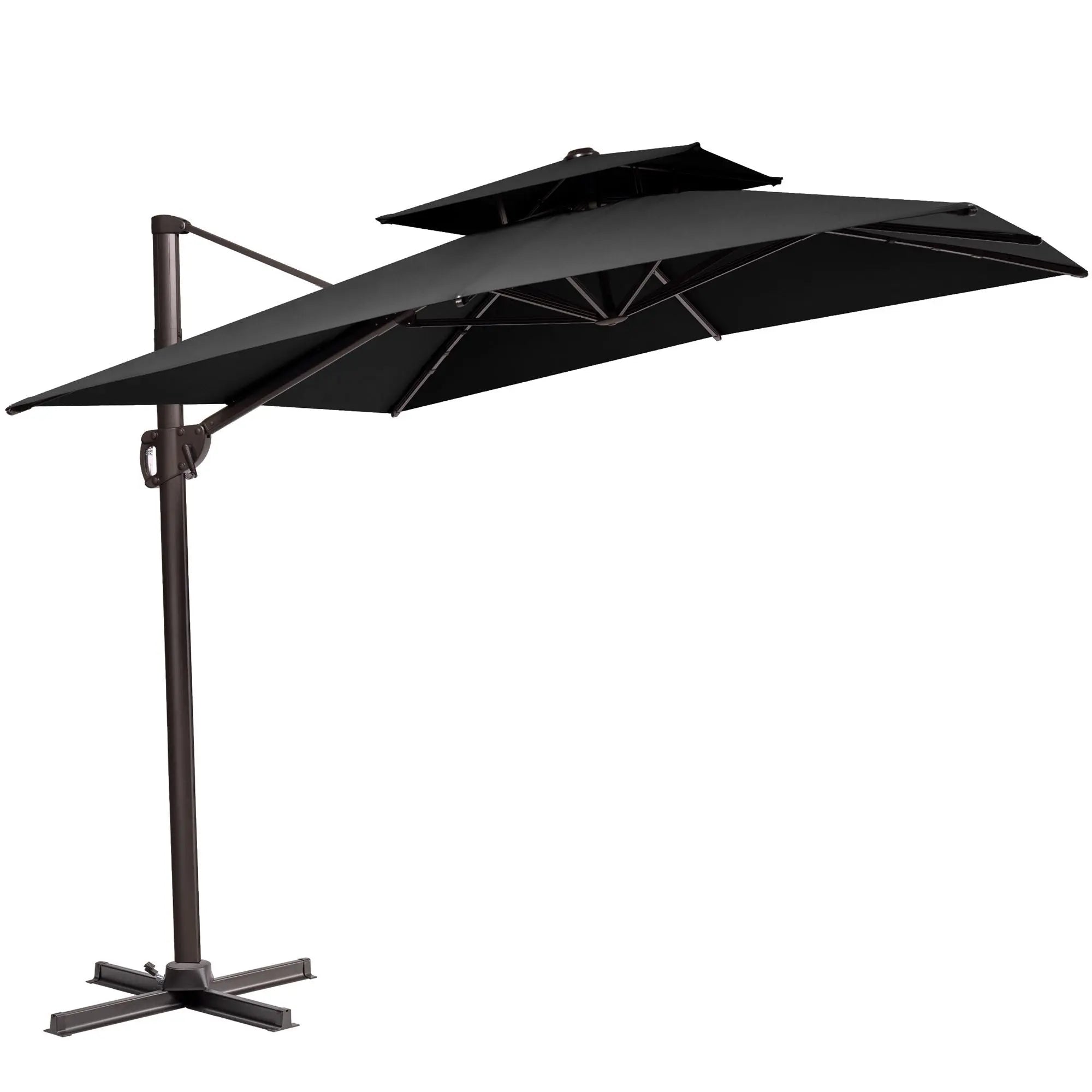 11' Black Polyester Round Tilt Cantilever Patio Umbrella With Stand Homeroots Outdoor