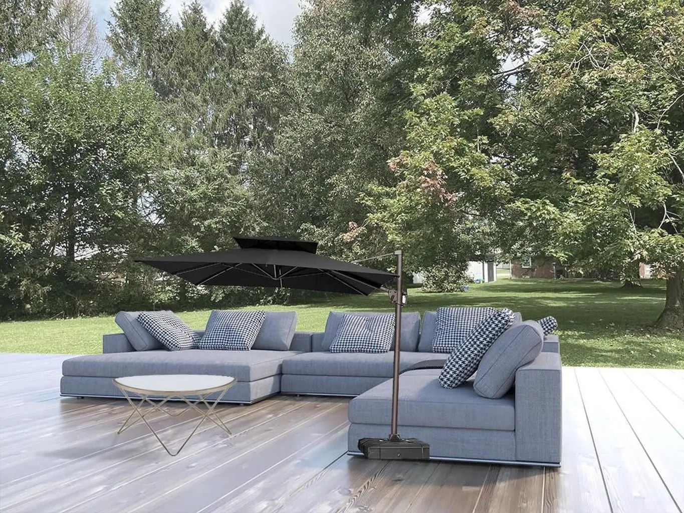 11' Black Polyester Round Tilt Cantilever Patio Umbrella With Stand Homeroots Outdoor
