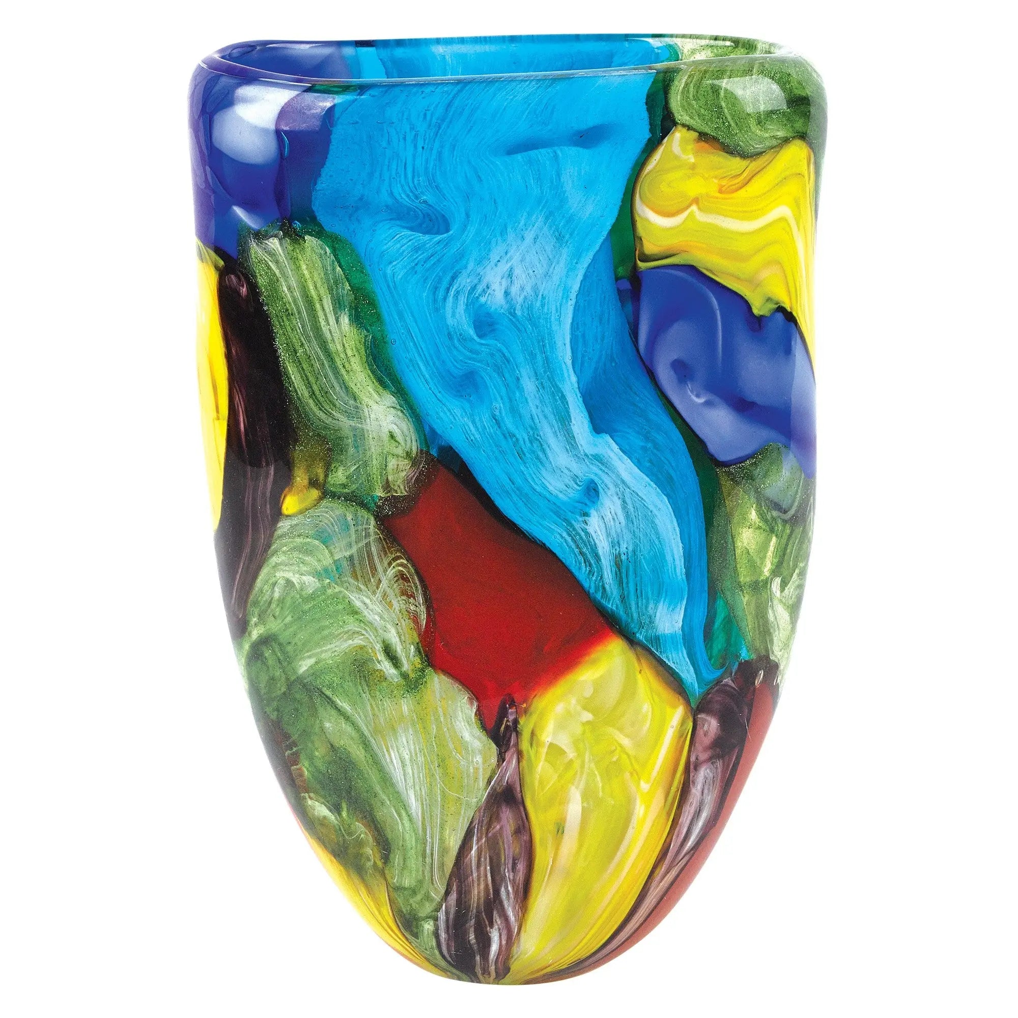 11" Blue Green Red And Yellow Cylinder Murano Glass Table Vase Homeroots Home Decor