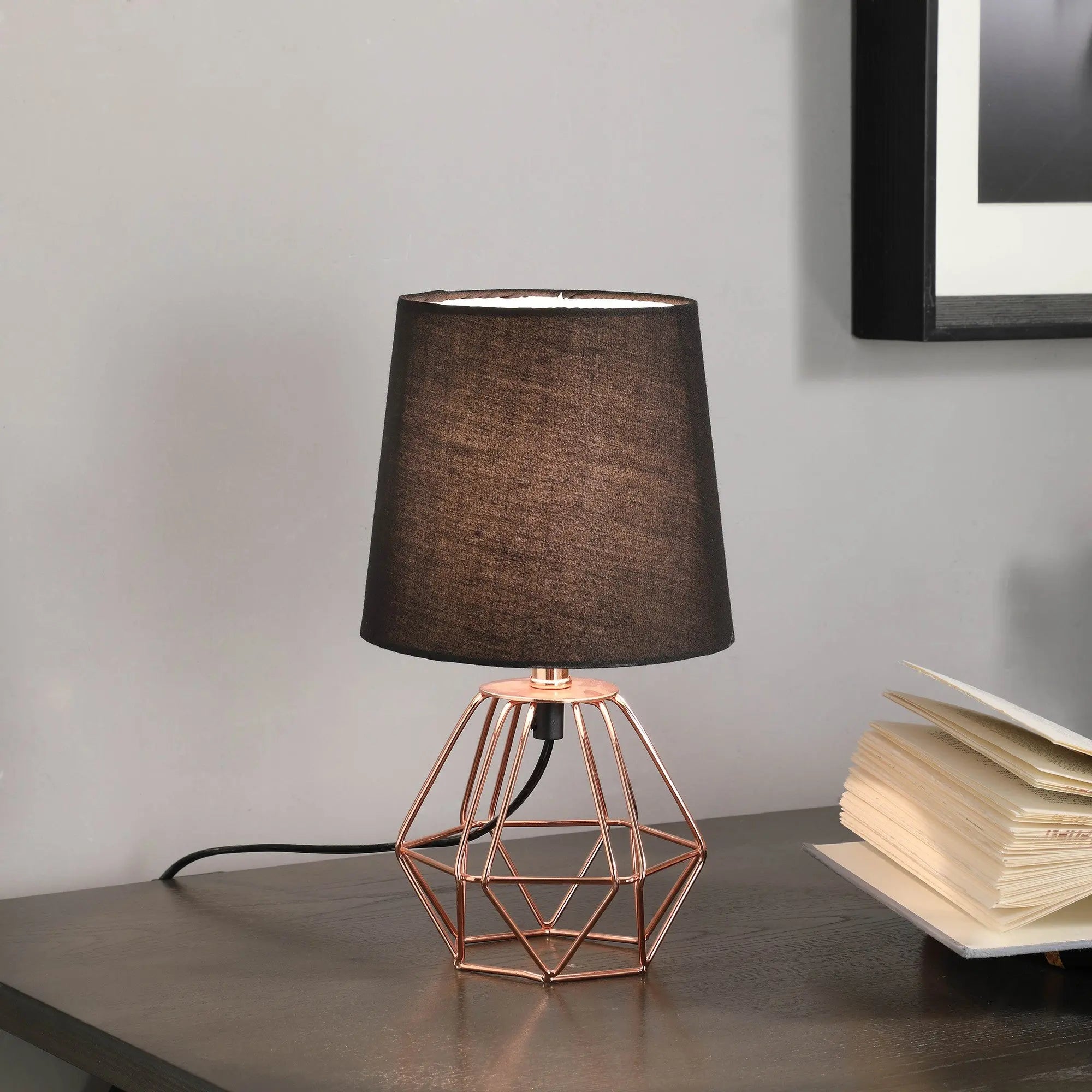 11" Copper Bedside Table Lamp With Black Empire Shade Homeroots Lighting