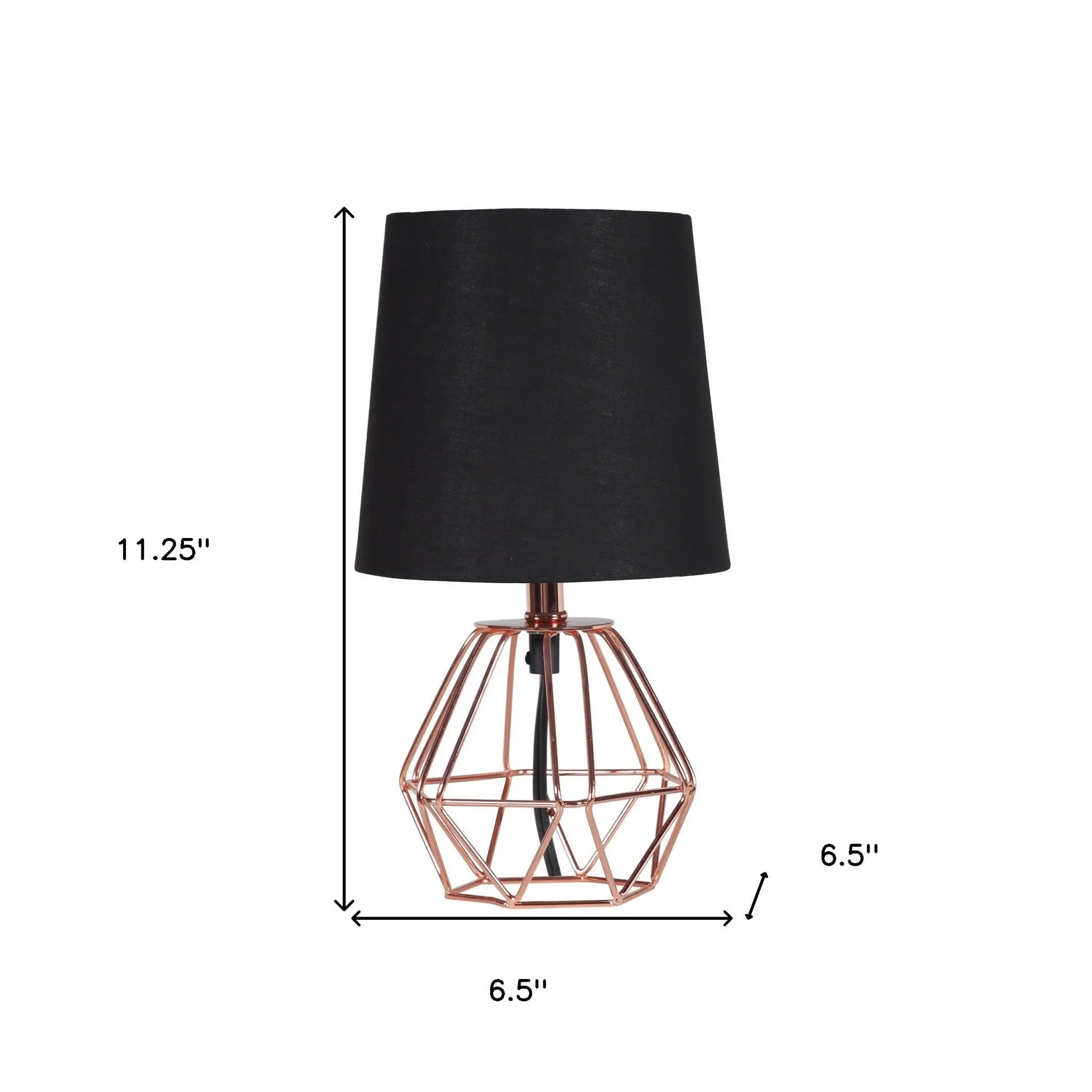 11" Copper Bedside Table Lamp With Black Empire Shade Homeroots Lighting
