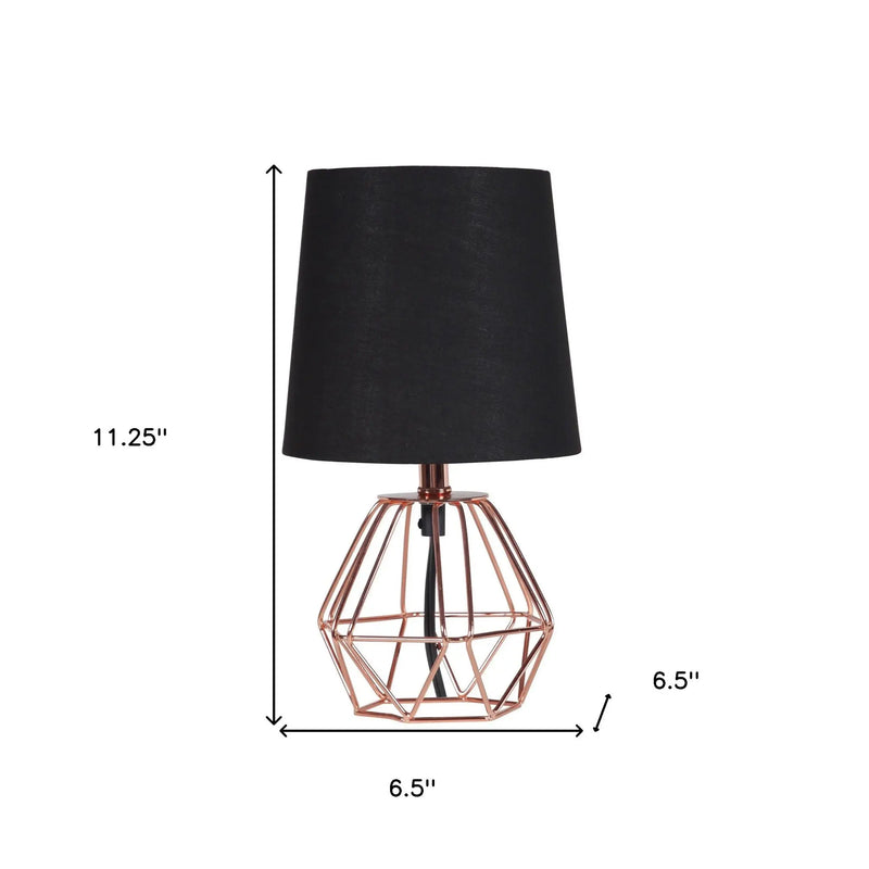 11" Copper Bedside Table Lamp With Black Empire Shade Homeroots Lighting