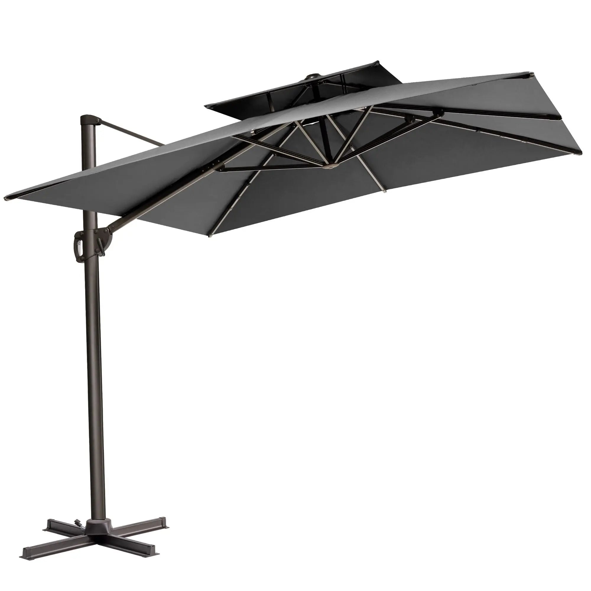 11' Dark Gray Polyester Round Tilt Cantilever Patio Umbrella With Stand Homeroots Outdoor