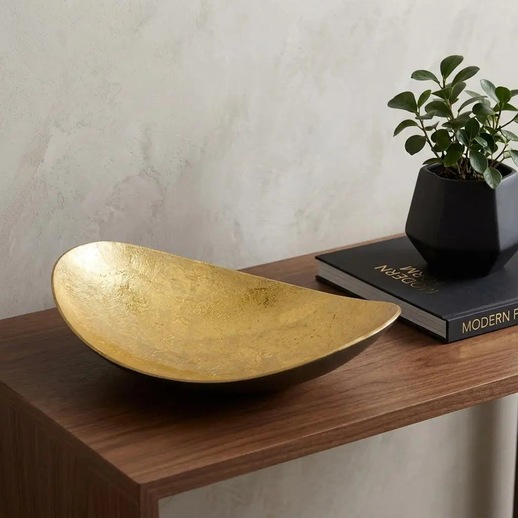 11" Gold and Bronze Aluminum Oval Centerpiece Bowl Homeroots Kitchen & Dining