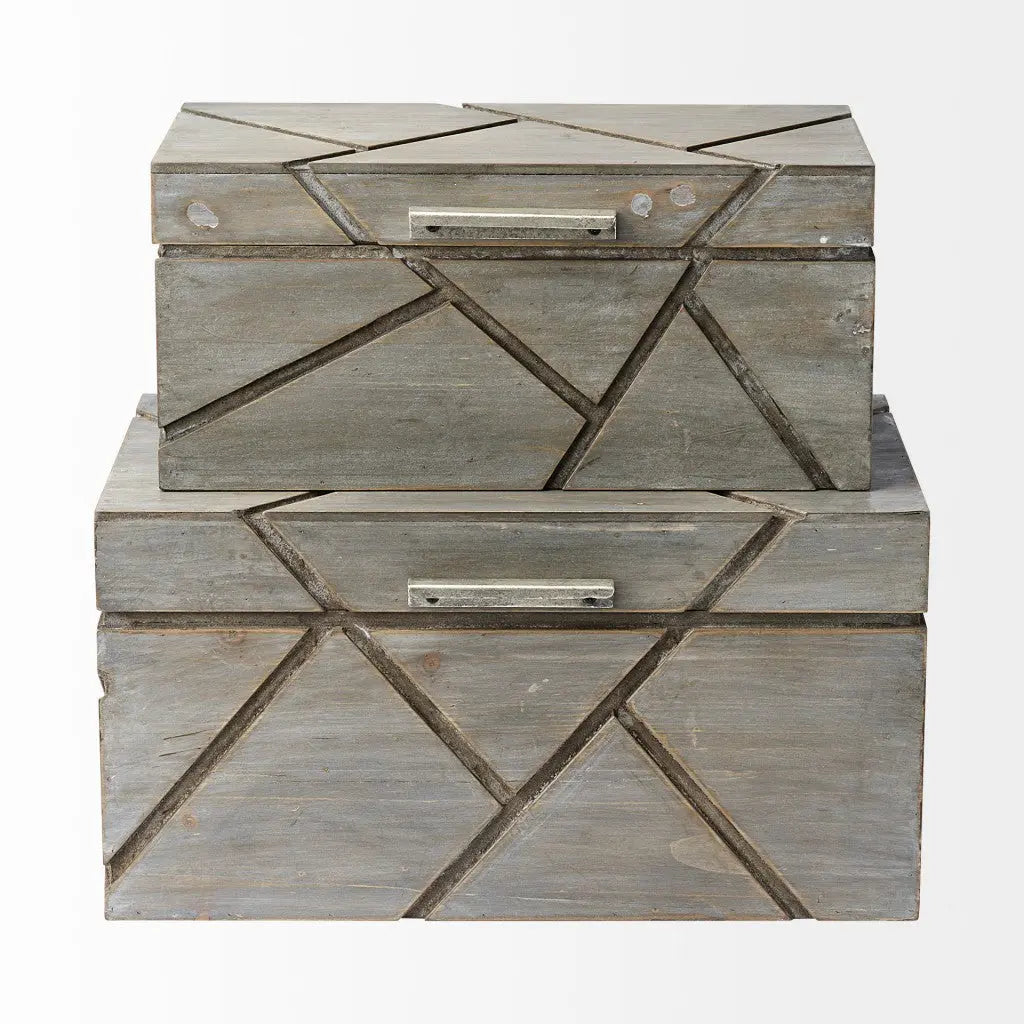 11" Gray Solid Wood Box With Lid Homeroots Office