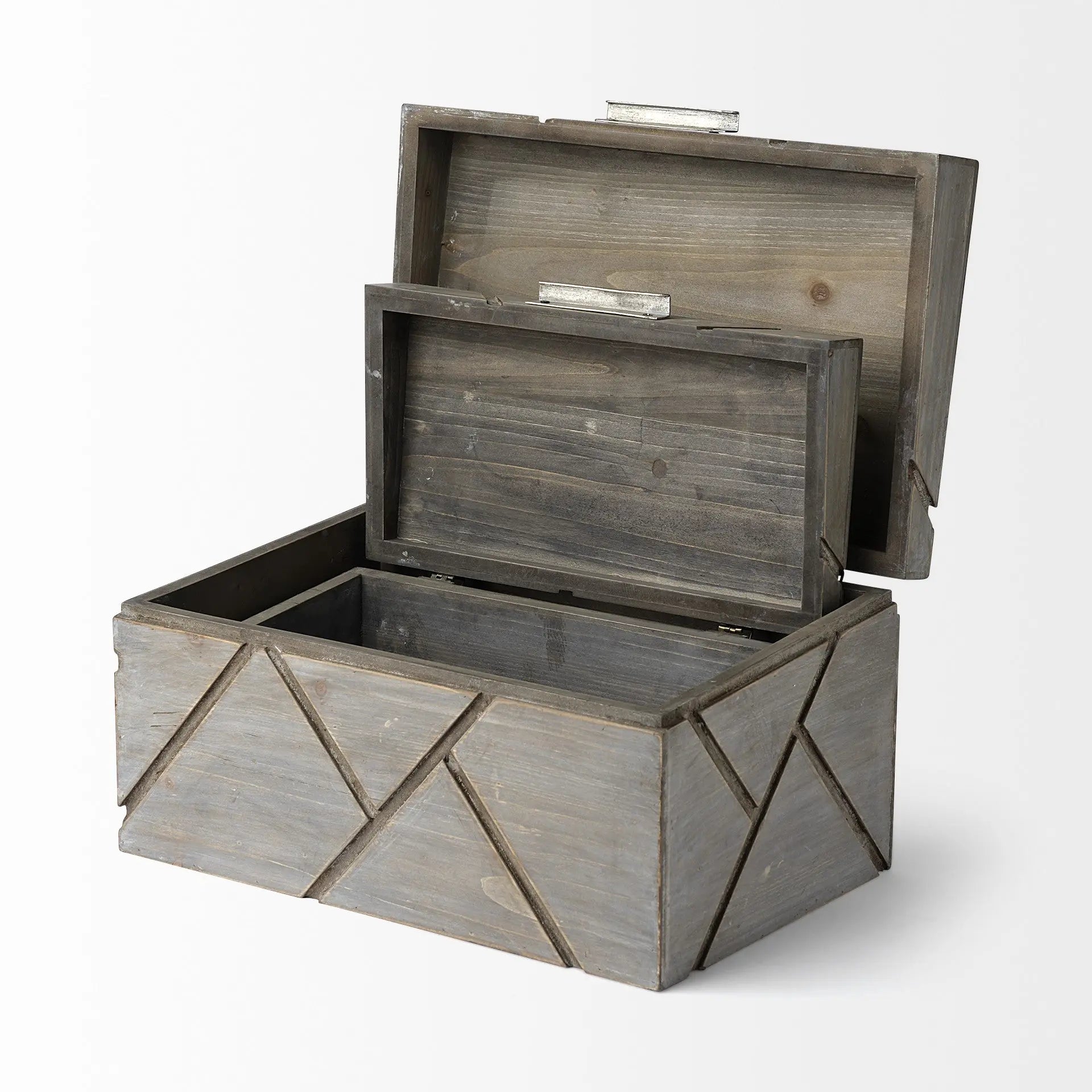 11" Gray Solid Wood Box With Lid Homeroots Office