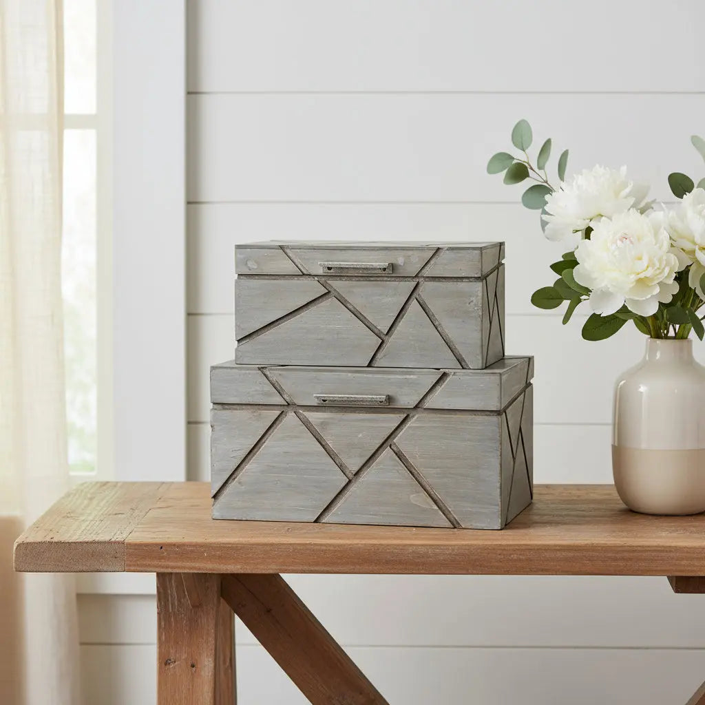 11" Gray Solid Wood Box With Lid Homeroots Office