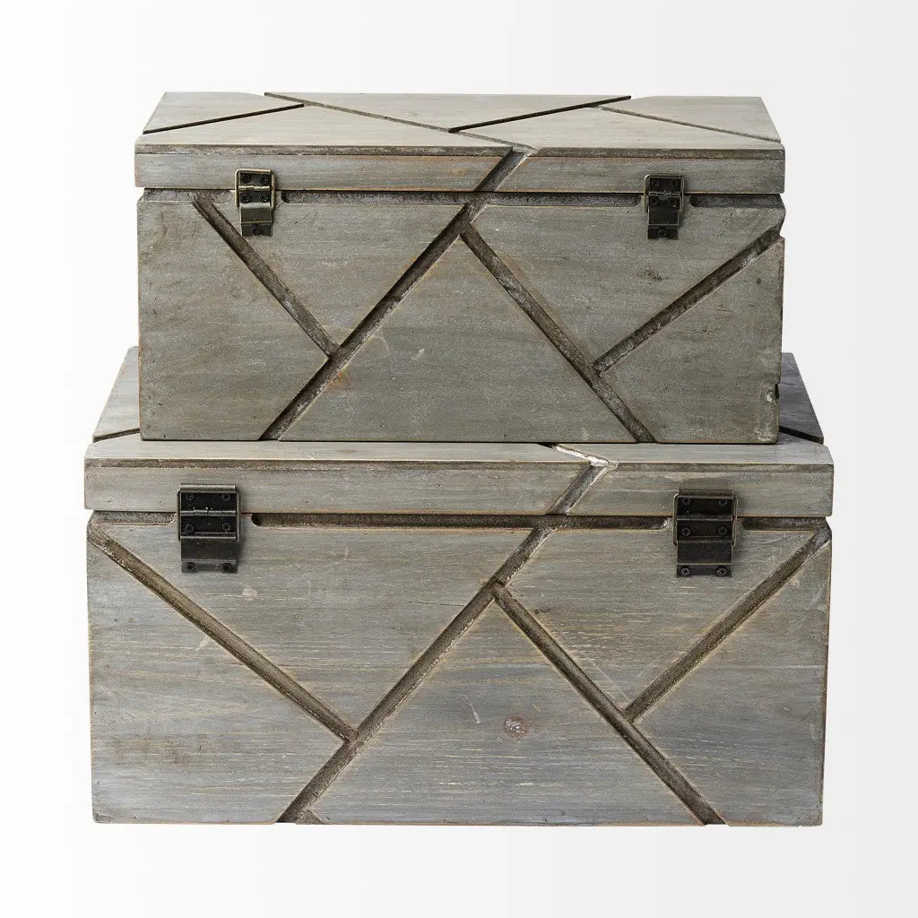 11" Gray Solid Wood Box With Lid Homeroots Office