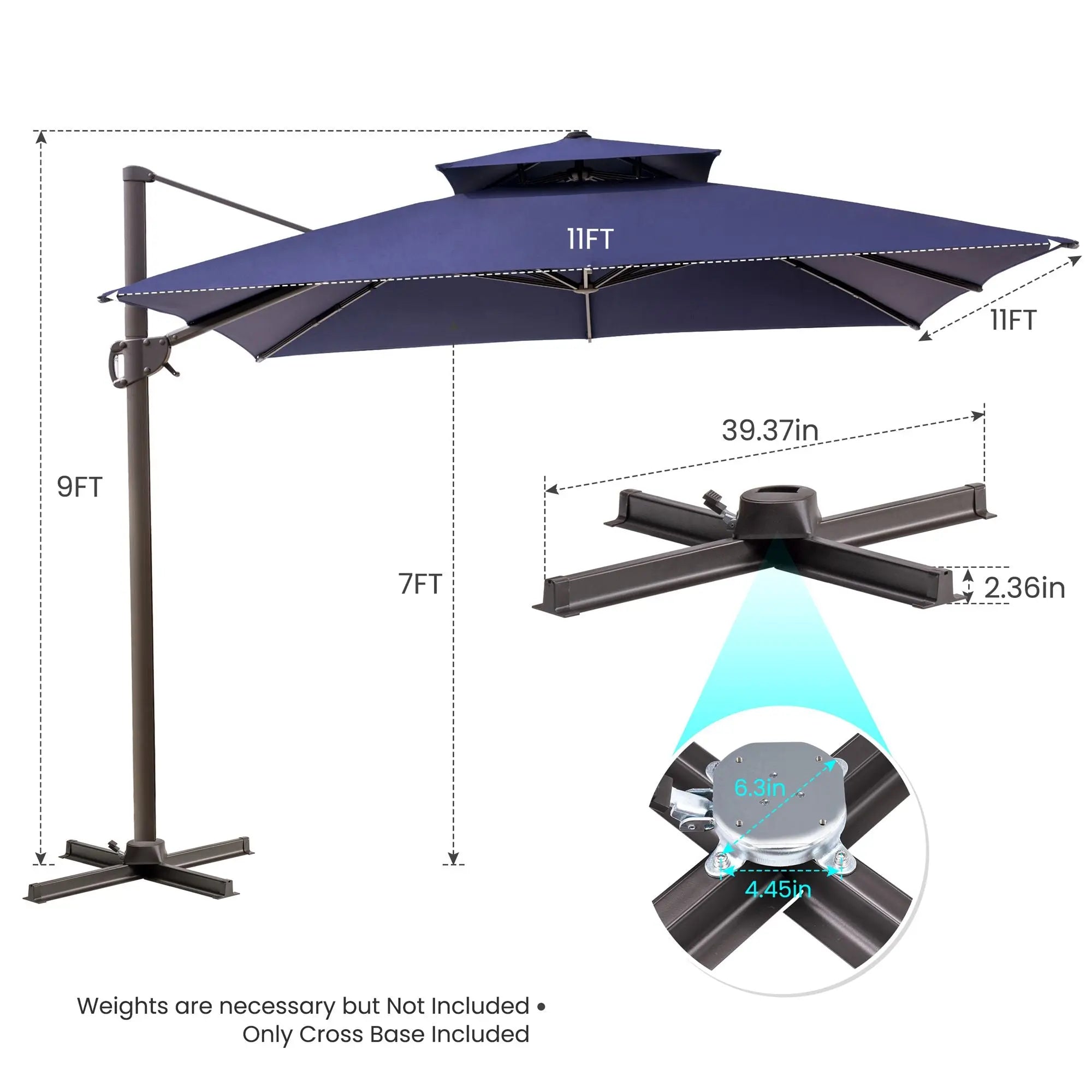 11' Navy Blue Polyester Round Tilt Cantilever Patio Umbrella With Stand Homeroots Outdoor