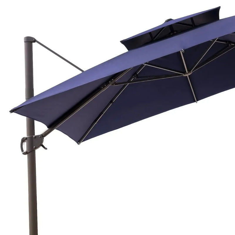 11' Navy Blue Polyester Round Tilt Cantilever Patio Umbrella With Stand Homeroots Outdoor