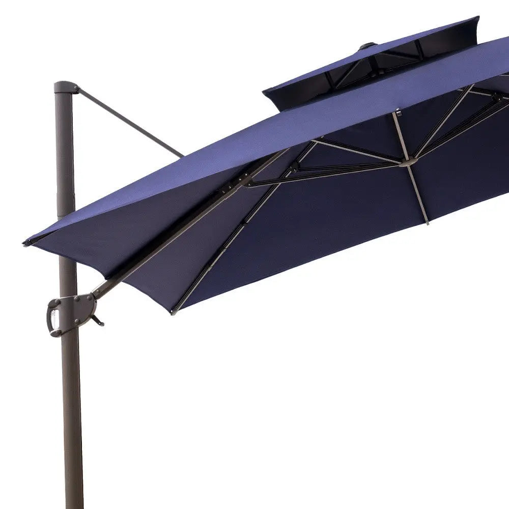 11' Navy Blue Polyester Round Tilt Cantilever Patio Umbrella With Stand Homeroots Outdoor