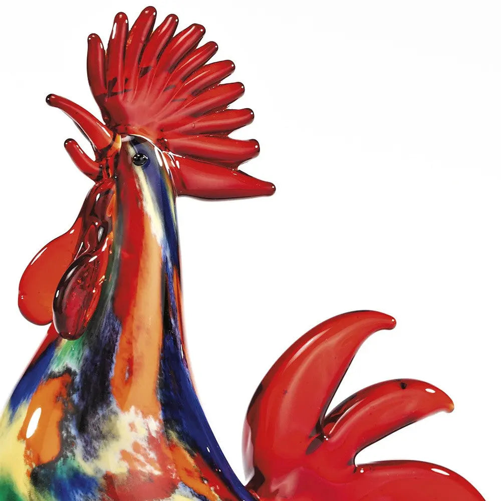 11" Red Murano Glass Rooster Figurine Tabletop Sculpture Homeroots Home Decor