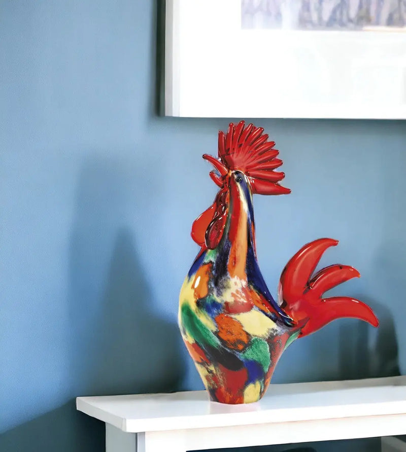11" Red Murano Glass Rooster Figurine Tabletop Sculpture Homeroots Home Decor