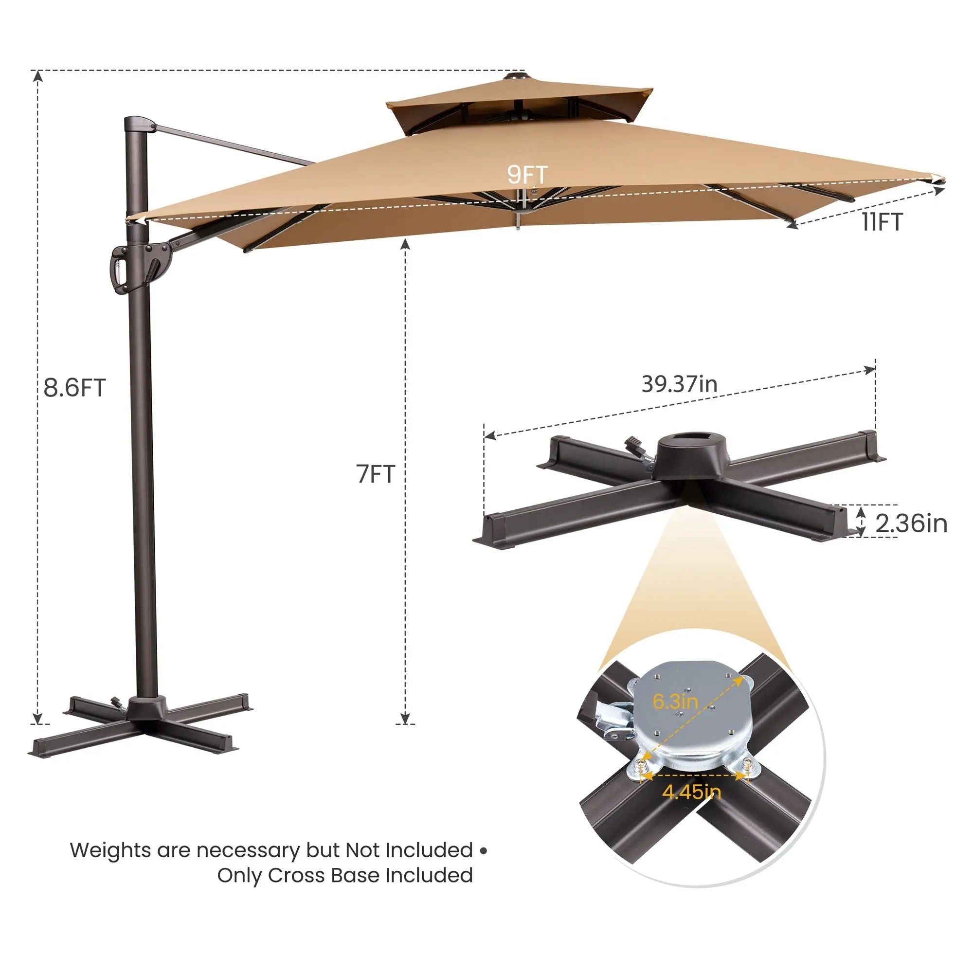 11' Tan Polyester Round Tilt Cantilever Patio Umbrella With Stand Homeroots Outdoor