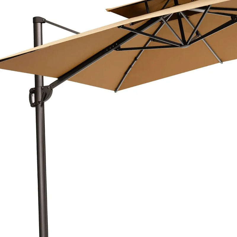 11' Tan Polyester Round Tilt Cantilever Patio Umbrella With Stand Homeroots Outdoor