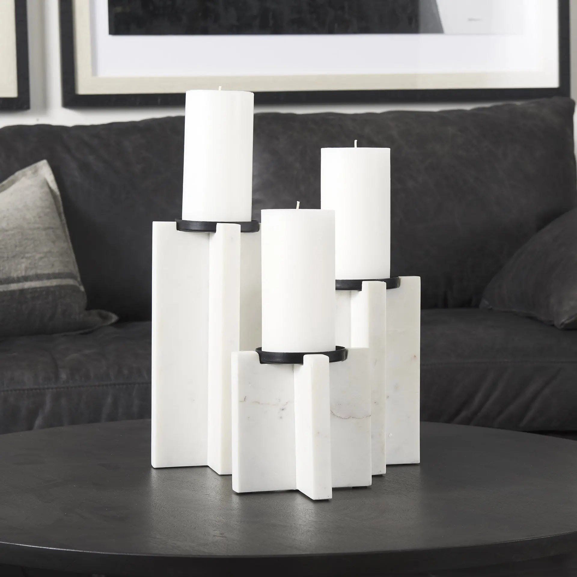 11" White Marble Tabletop Candle Holder Homeroots Home Decor