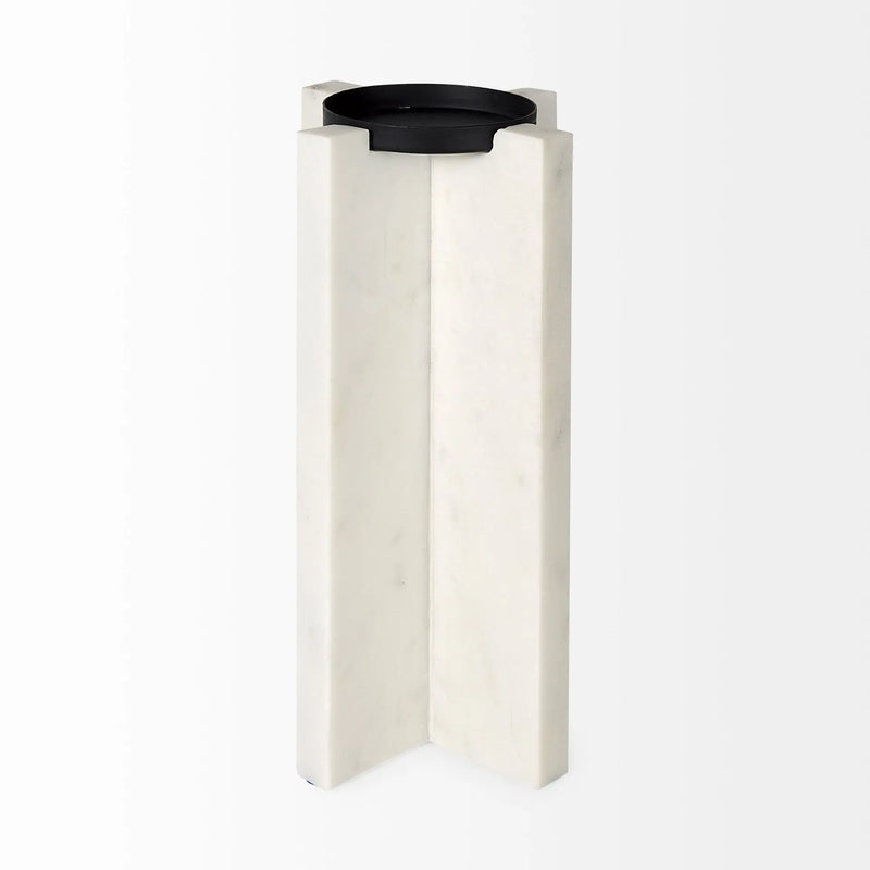 11" White Marble Tabletop Candle Holder Homeroots Home Decor