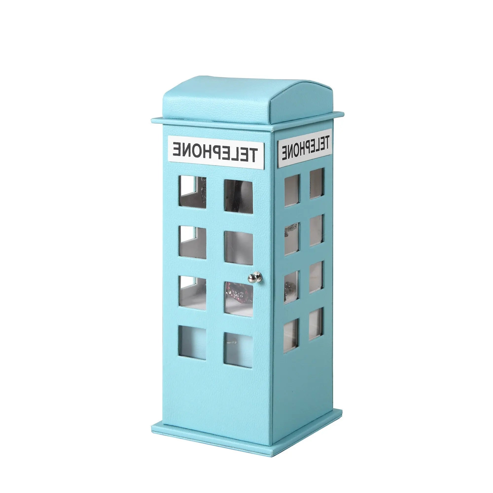 12" Aqua And White Faux Leather Telephone Booth Jewelry Box Homeroots Organization