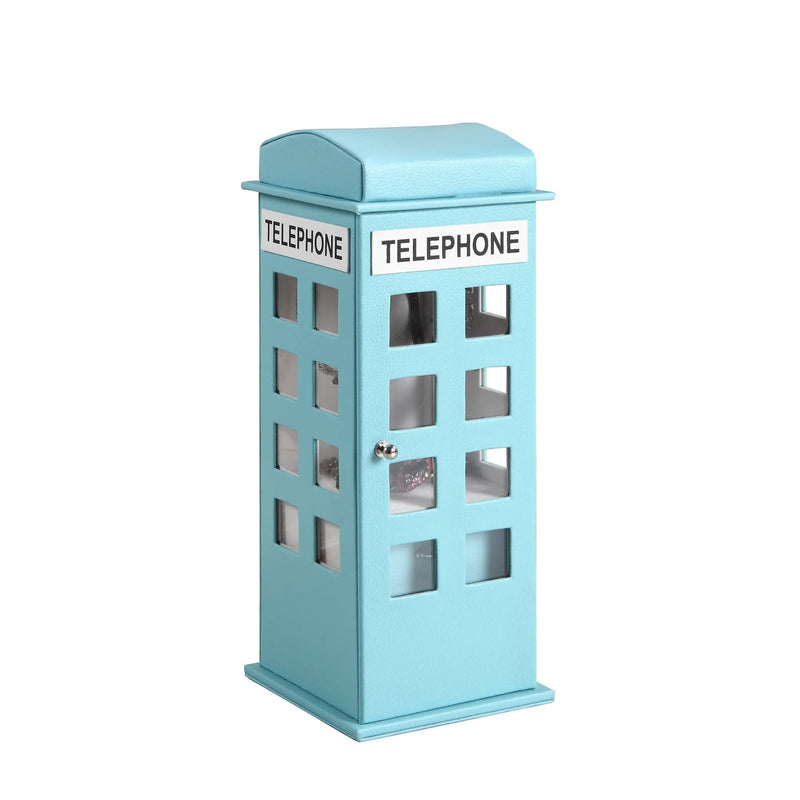 12" Aqua And White Faux Leather Telephone Booth Jewelry Box Homeroots Organization