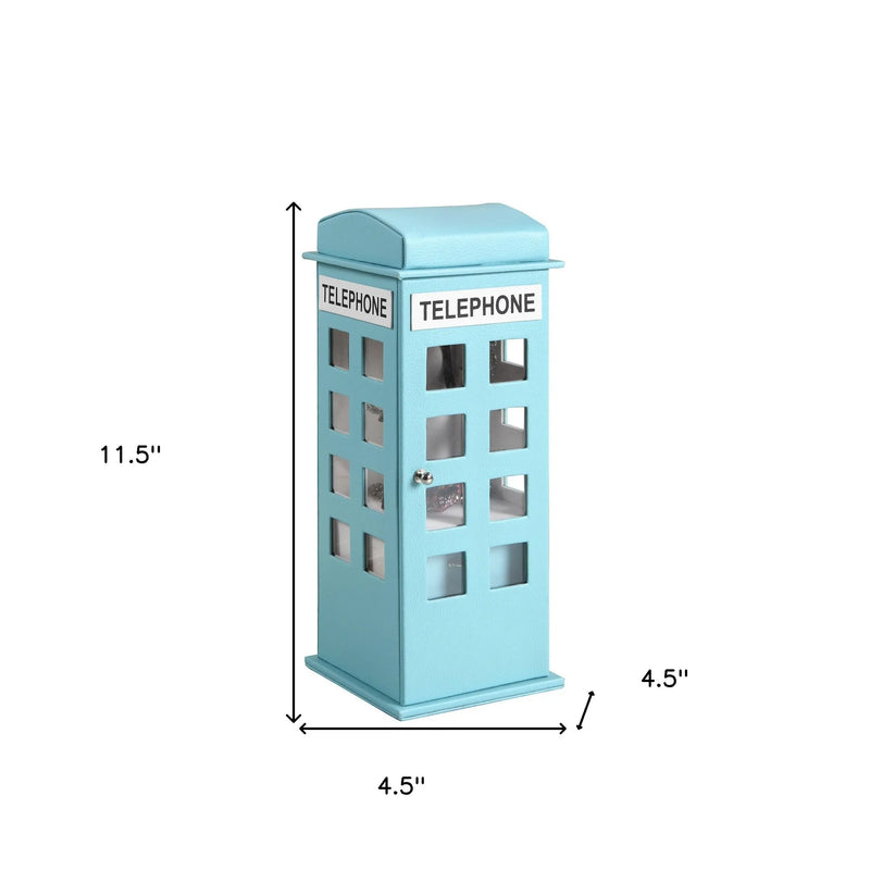 12" Aqua And White Faux Leather Telephone Booth Jewelry Box Homeroots Organization