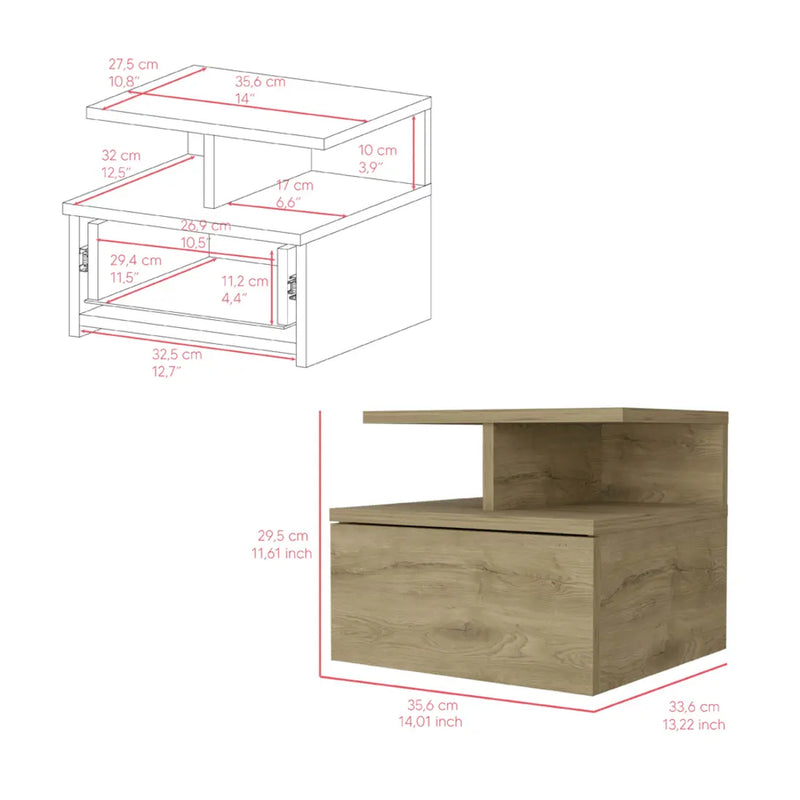 12" Beige Wood One Drawer Nightstand Homeroots Bed & Bath