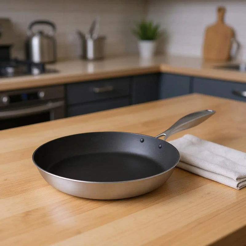 12" Black And Silver Stainless Steel Frying Pan Homeroots Kitchen & Dining