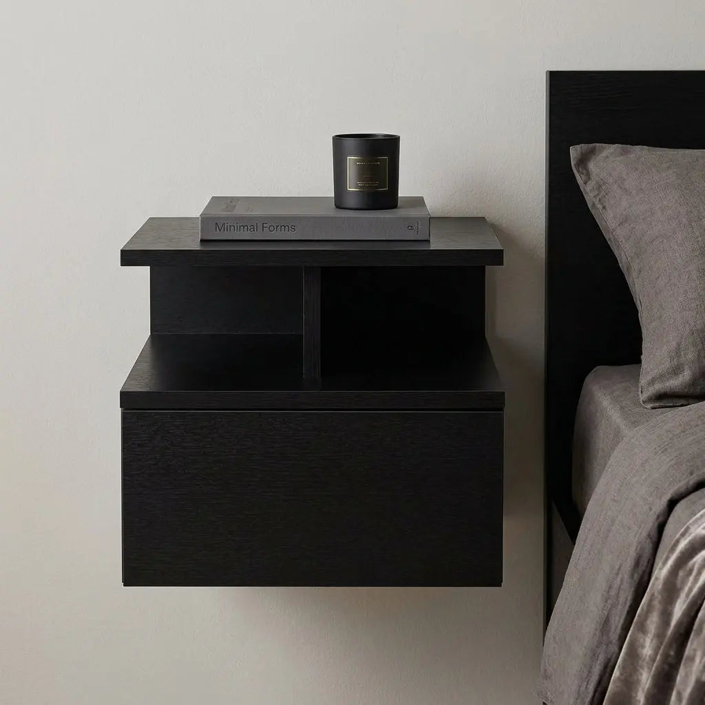 12" Black Wood One Drawer Nightstand Homeroots Bed & Bath