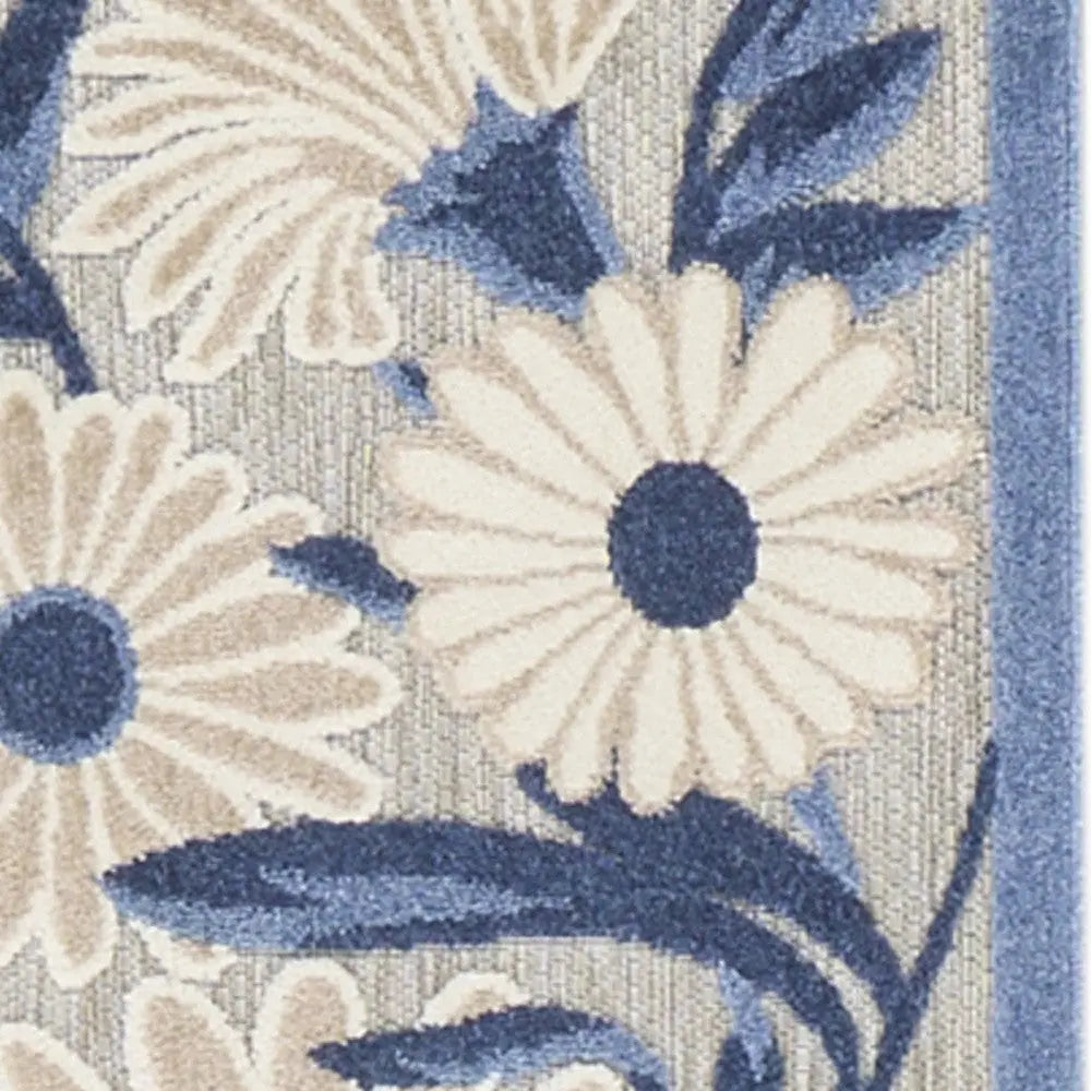 12' Blue And Gray Floral Indoor Outdoor Runner Rug Homeroots Outdoor