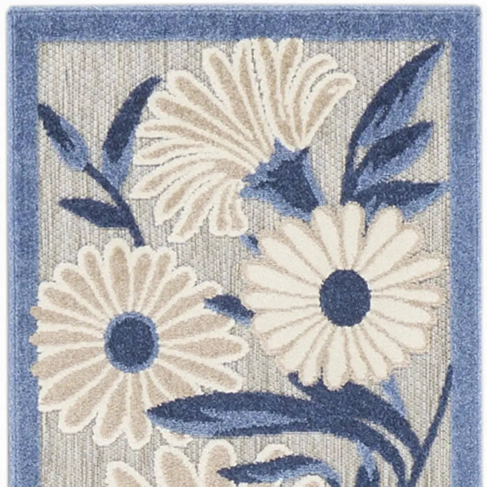 12' Blue And Gray Floral Indoor Outdoor Runner Rug Homeroots Outdoor