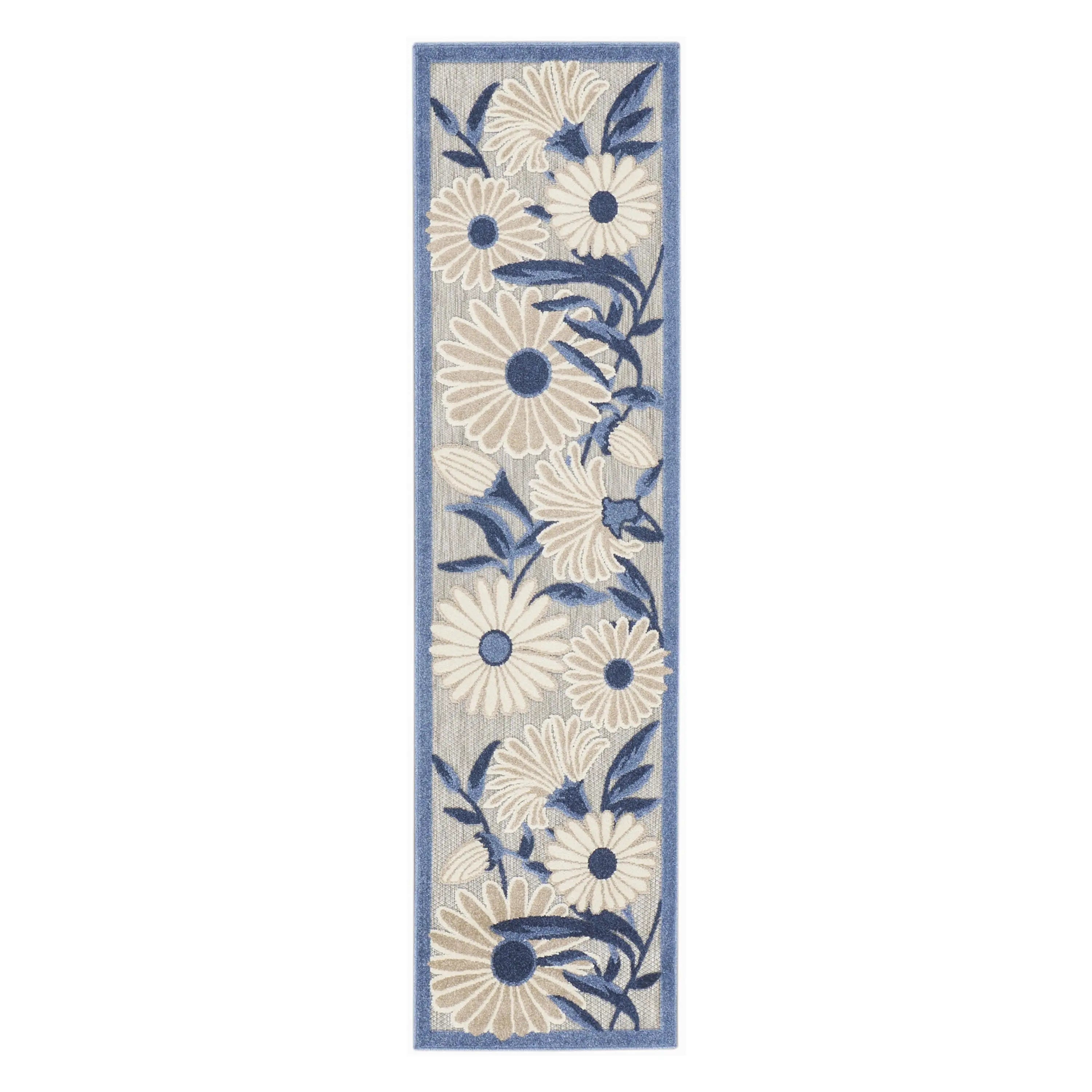 12' Blue And Gray Floral Indoor Outdoor Runner Rug Homeroots Outdoor