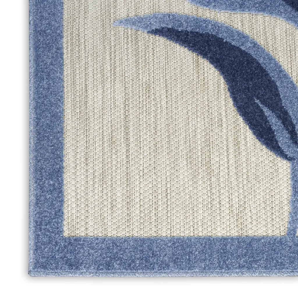 12' Blue And Gray Floral Indoor Outdoor Runner Rug Homeroots Outdoor