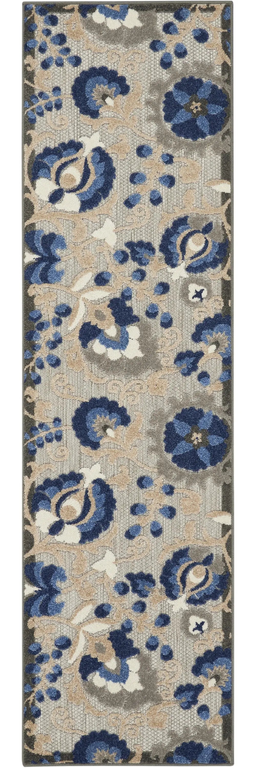 12' Blue And Gray Indoor Outdoor Runner Rug - GreatEagleInc