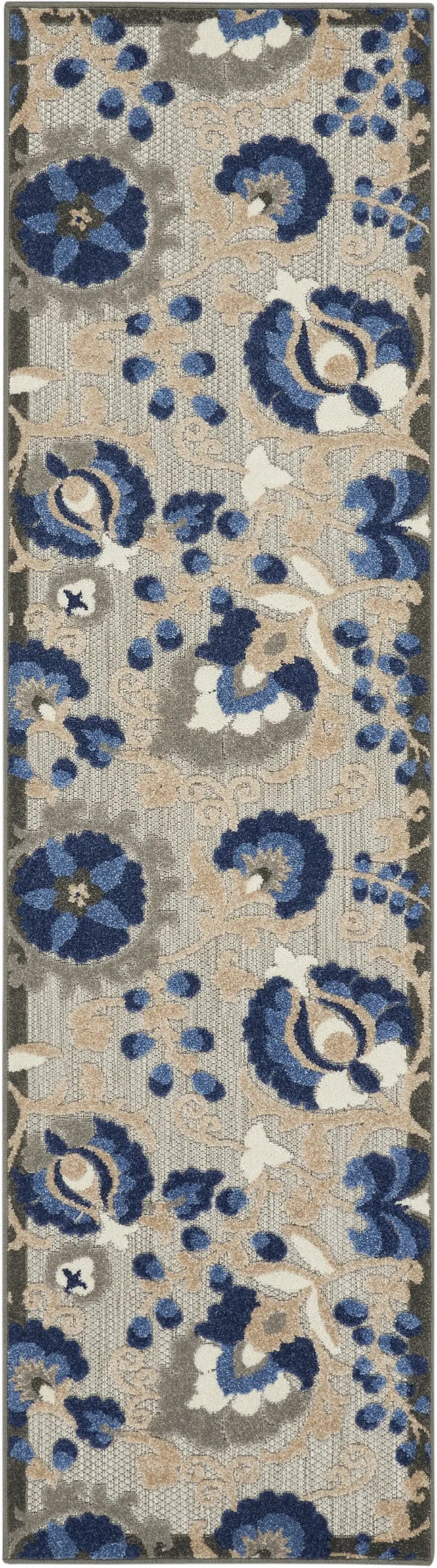 12' Blue And Gray Indoor Outdoor Runner Rug - GreatEagleInc