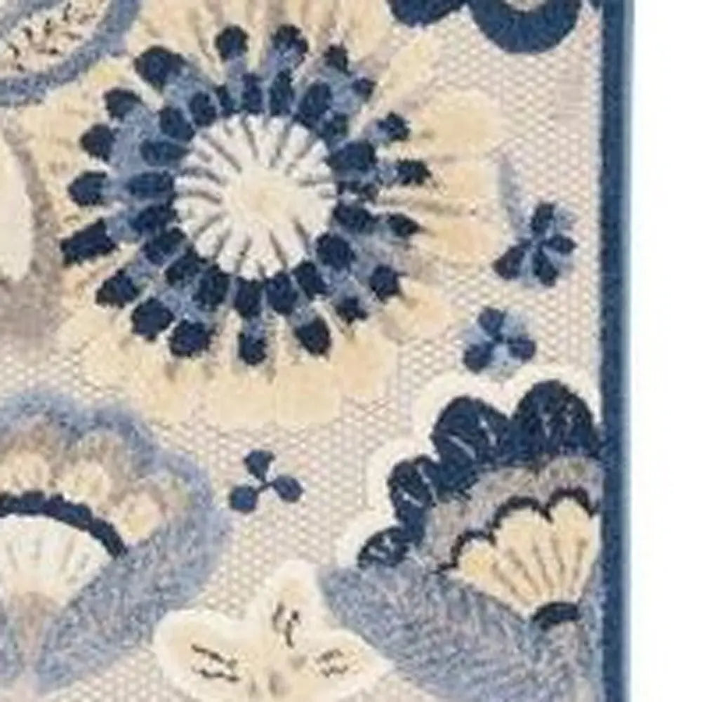 12' Blue And Gray Indoor Outdoor Runner Rug - GreatEagleInc