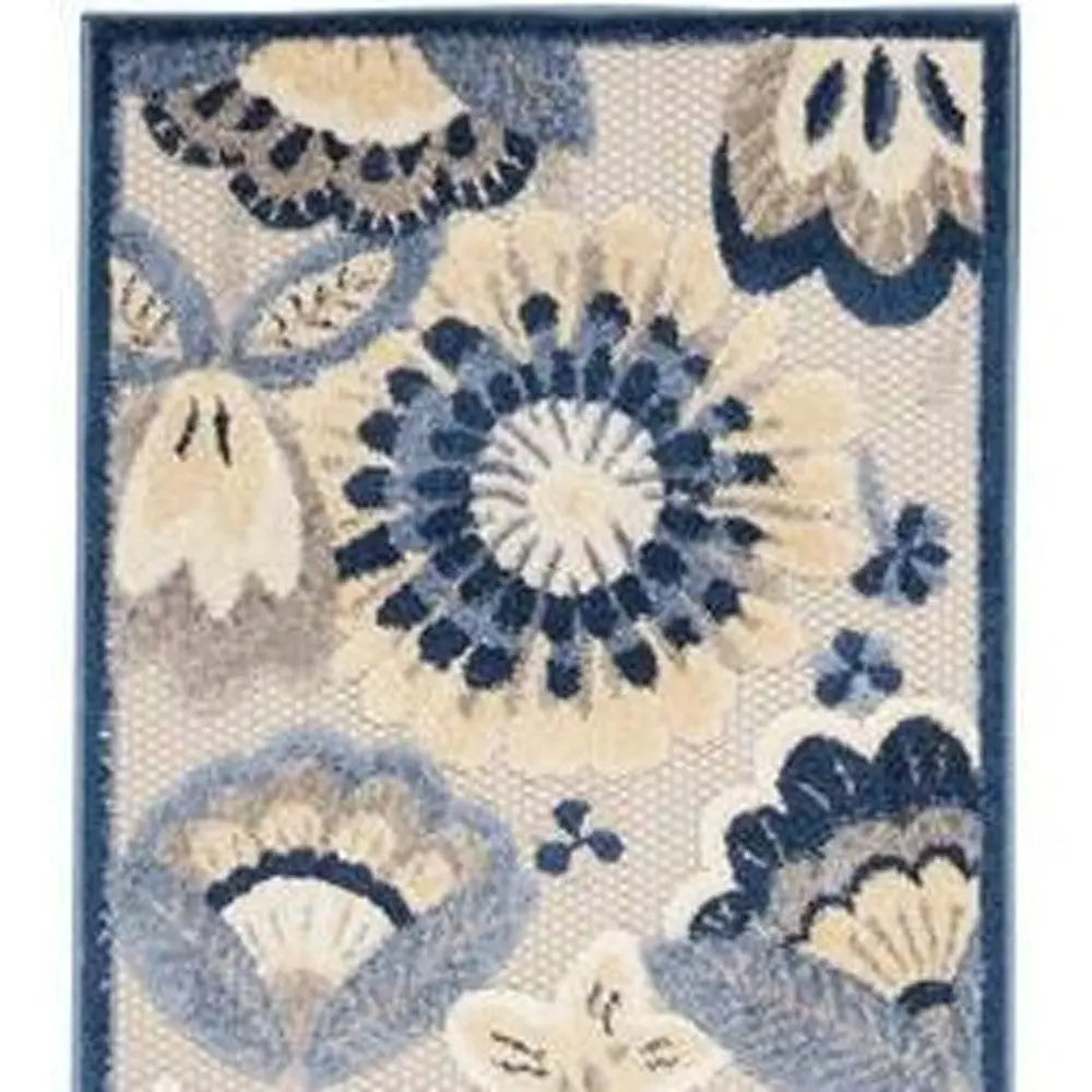 12' Blue And Gray Indoor Outdoor Runner Rug - GreatEagleInc