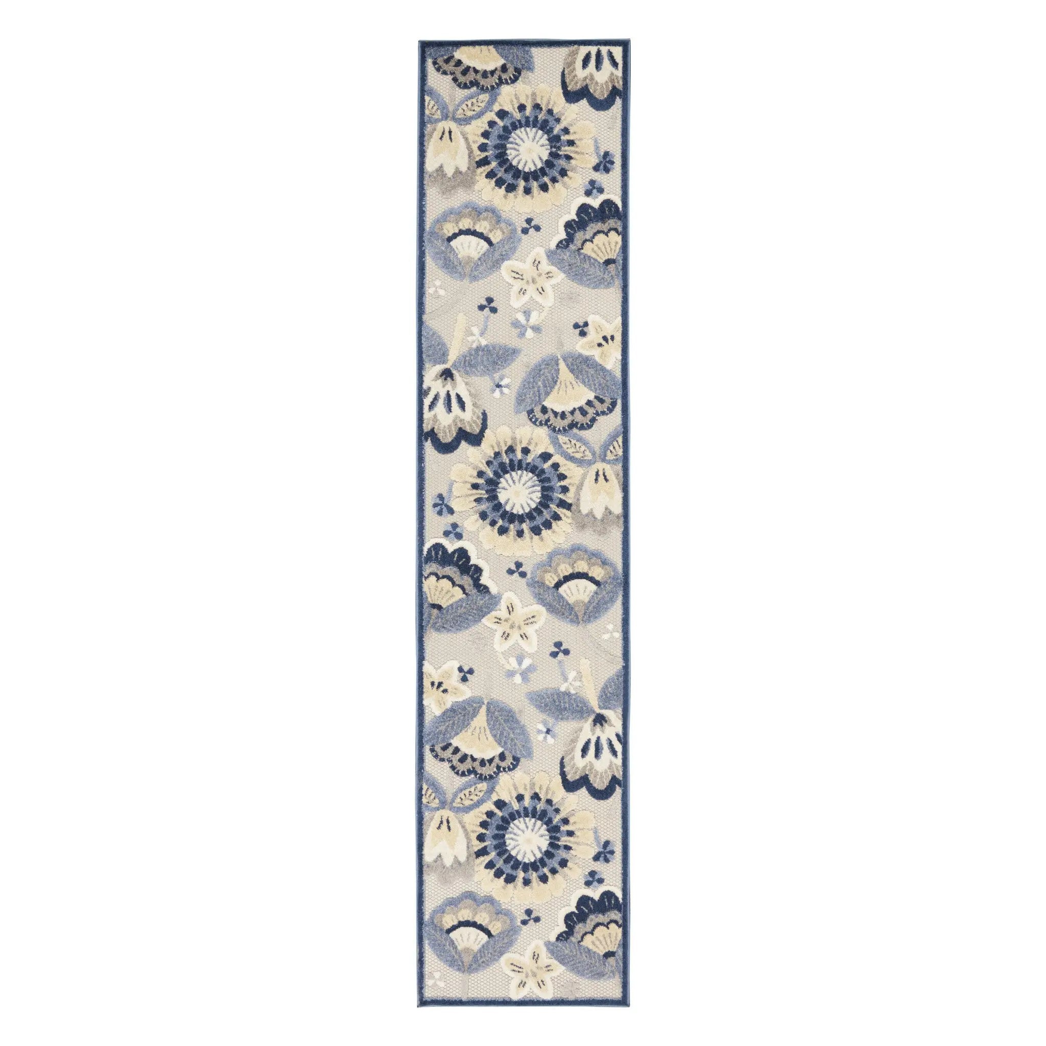 12' Blue And Gray Indoor Outdoor Runner Rug - GreatEagleInc