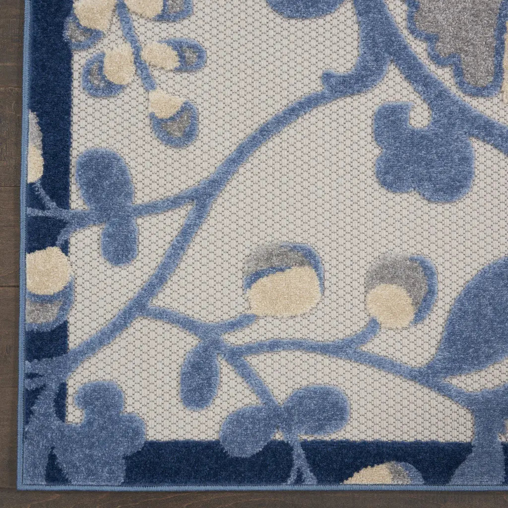 12' Blue And Gray Indoor Outdoor Runner Rug - GreatEagleInc