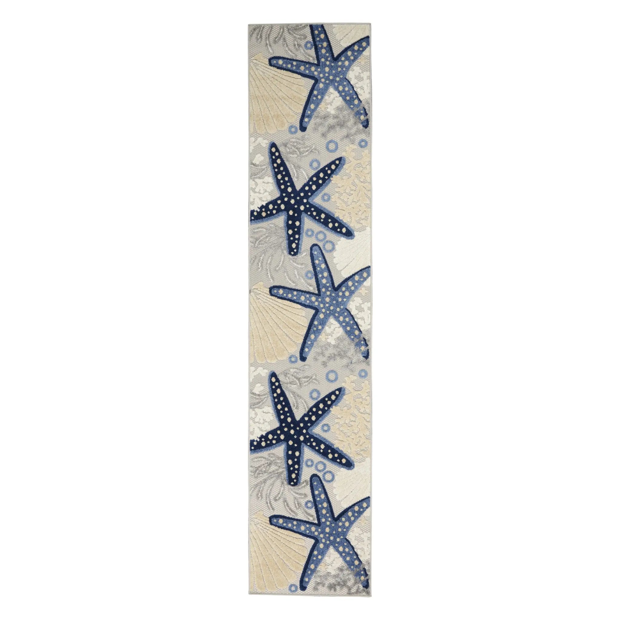 12' Blue And Gray Nautical Indoor Outdoor Runner Rug - GreatEagleInc