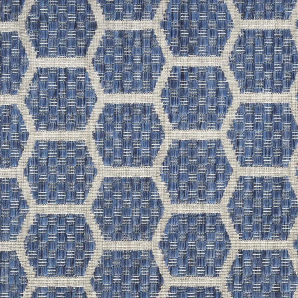 12' Blue And Ivory Geometric Indoor Outdoor Runner Rug Homeroots Outdoor