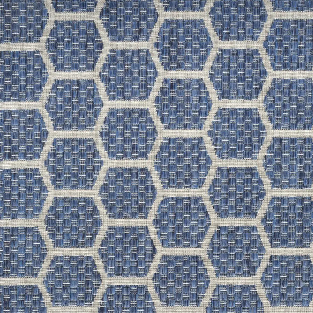 12' Blue And Ivory Geometric Indoor Outdoor Runner Rug Homeroots Outdoor