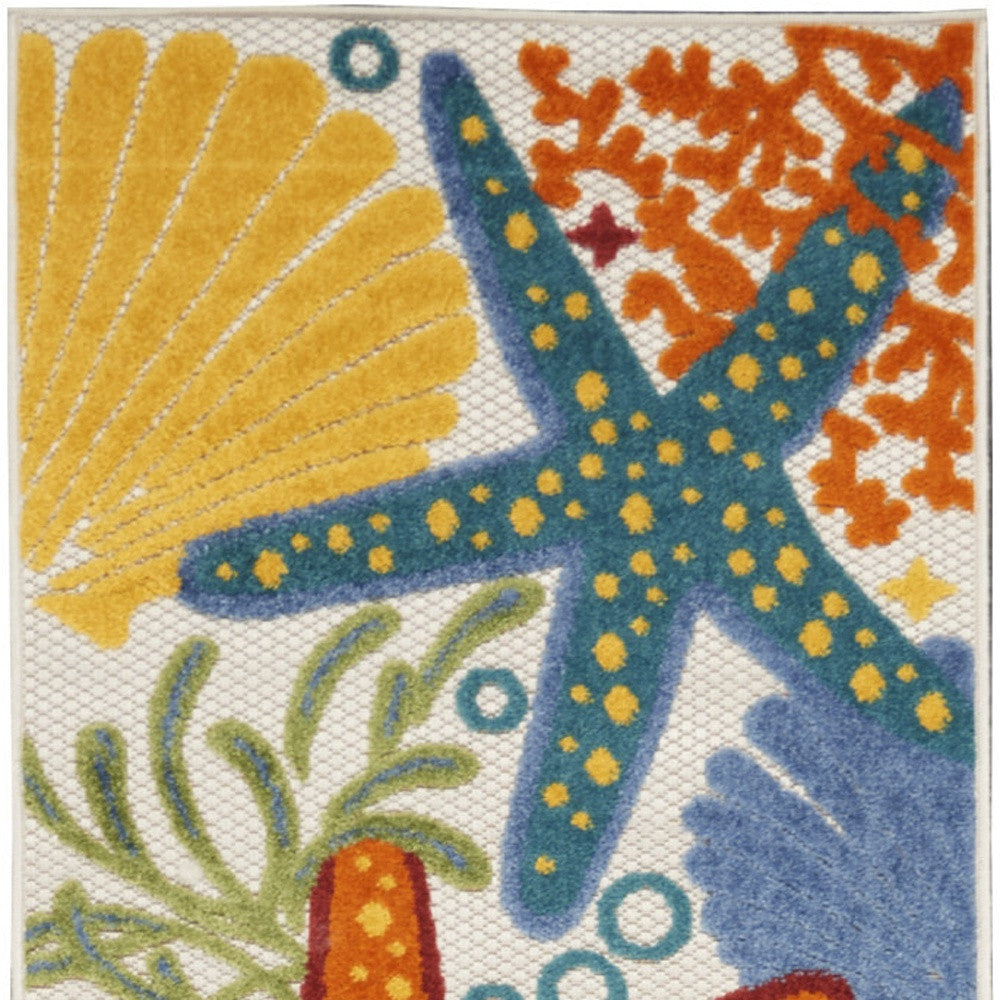 12' Blue And Yellow Indoor Outdoor Runner Rug - GreatEagleInc
