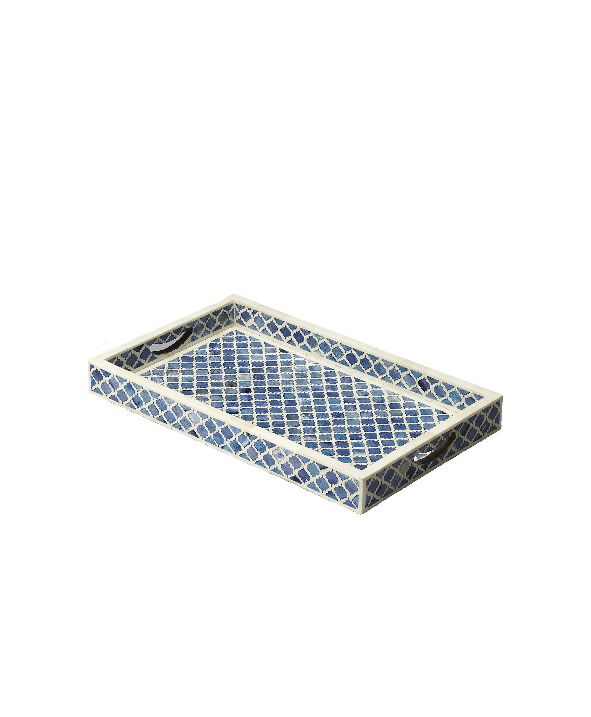 12" Blue Wood Geometric Serving Tray Homeroots Kitchen & Dining