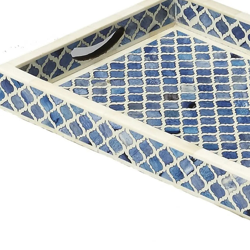 12" Blue Wood Geometric Serving Tray Homeroots Kitchen & Dining