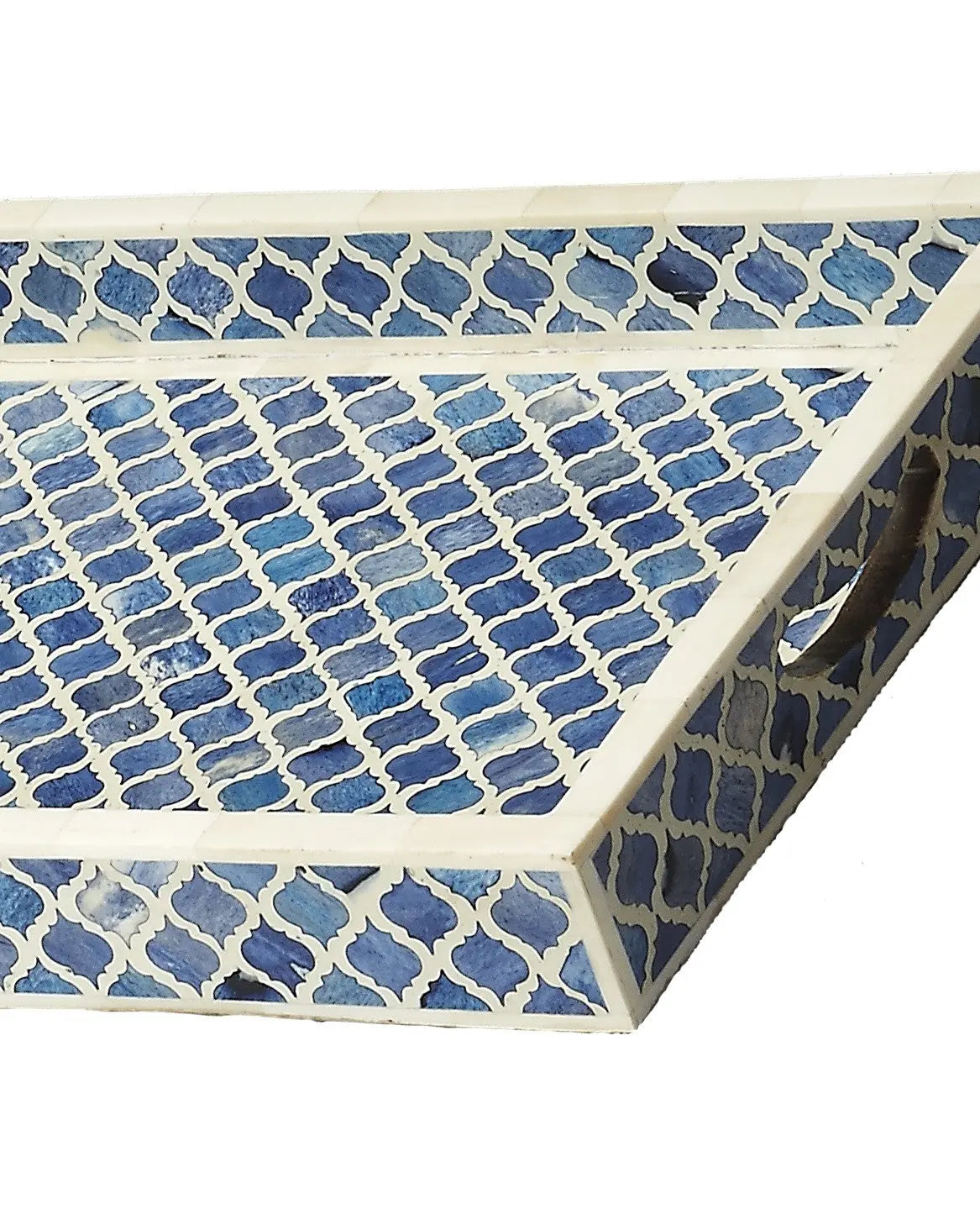 12" Blue Wood Geometric Serving Tray Homeroots Kitchen & Dining