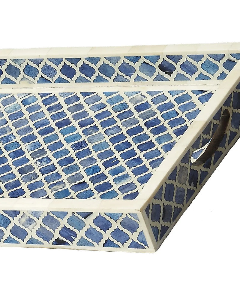 12" Blue Wood Geometric Serving Tray Homeroots Kitchen & Dining
