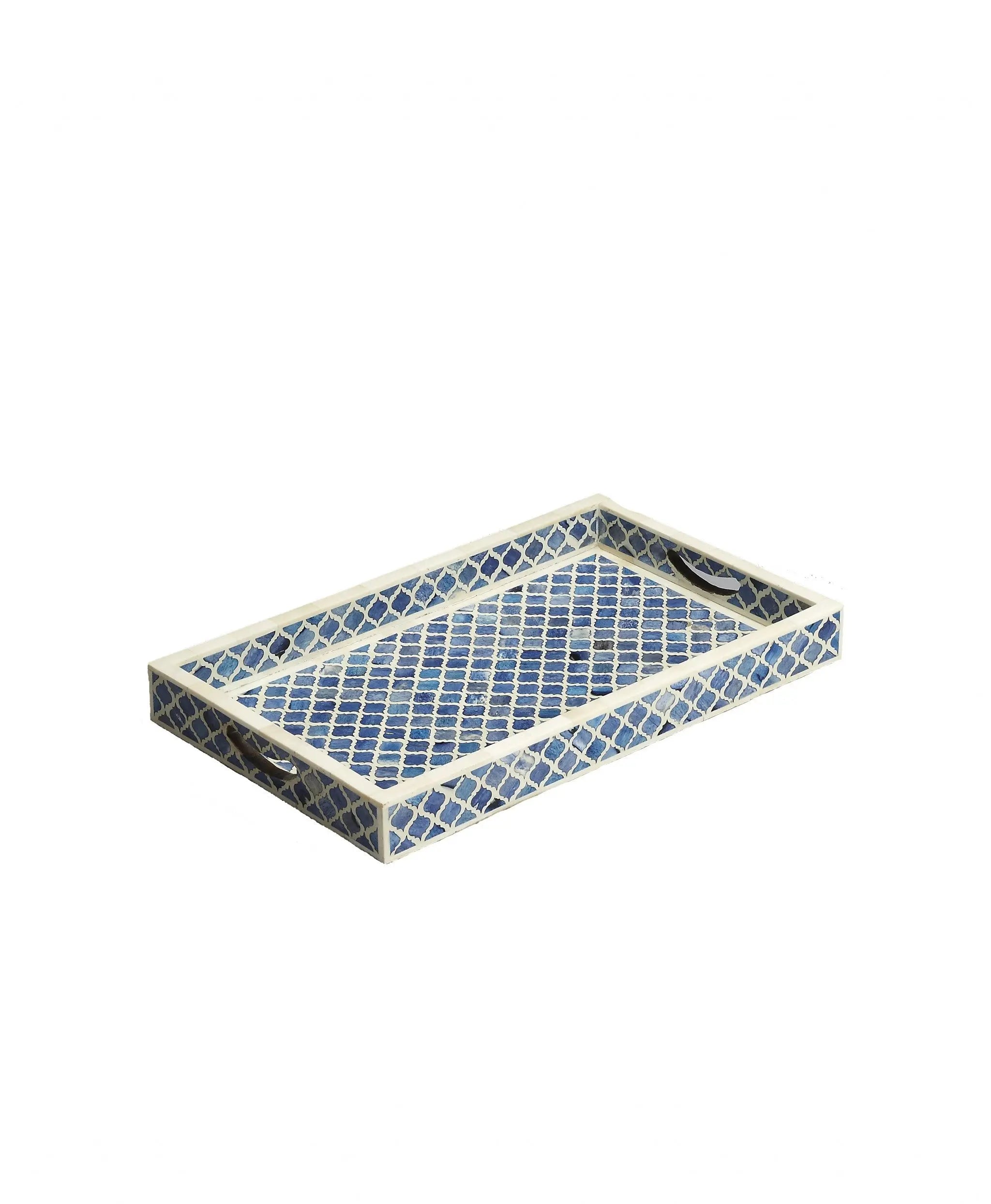 12" Blue Wood Geometric Serving Tray Homeroots Kitchen & Dining