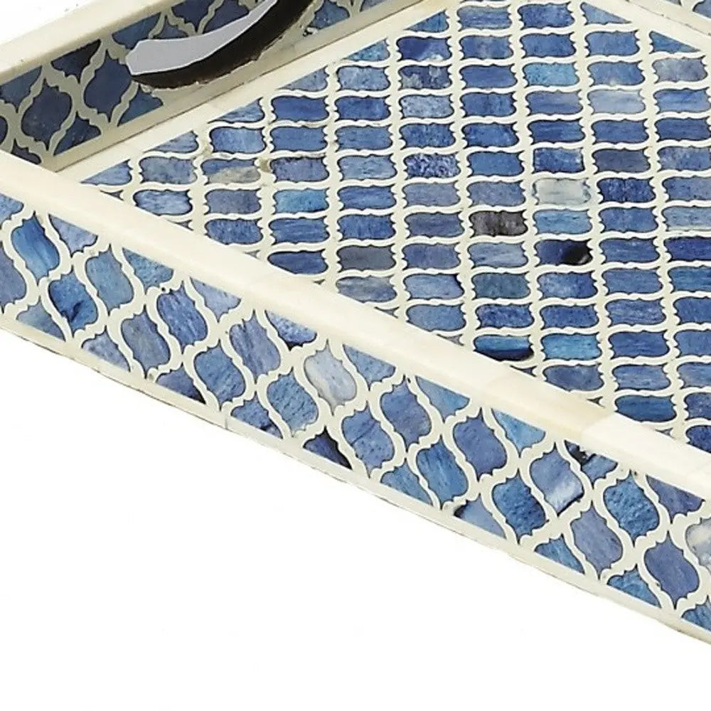 12" Blue Wood Geometric Serving Tray Homeroots Kitchen & Dining